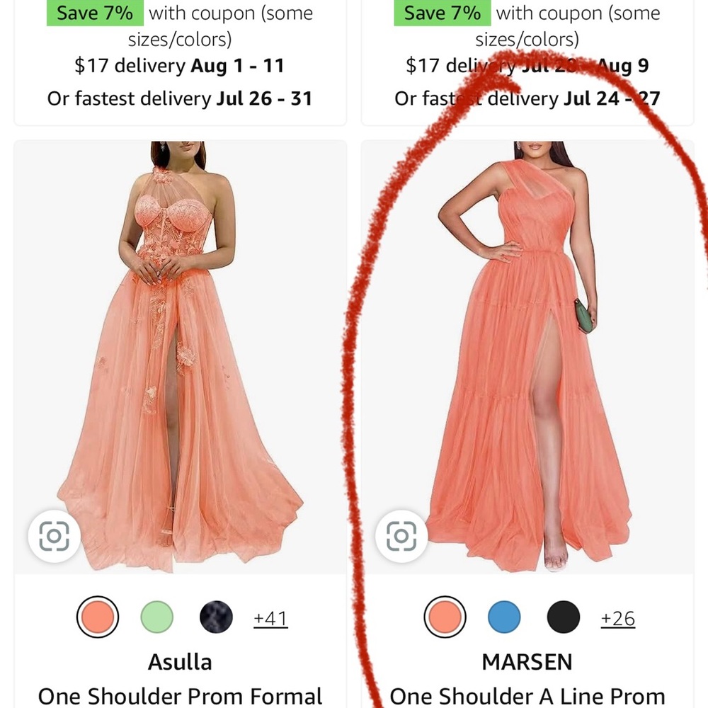 One shoulder a-like gown in Coral - Picture 6 of 6